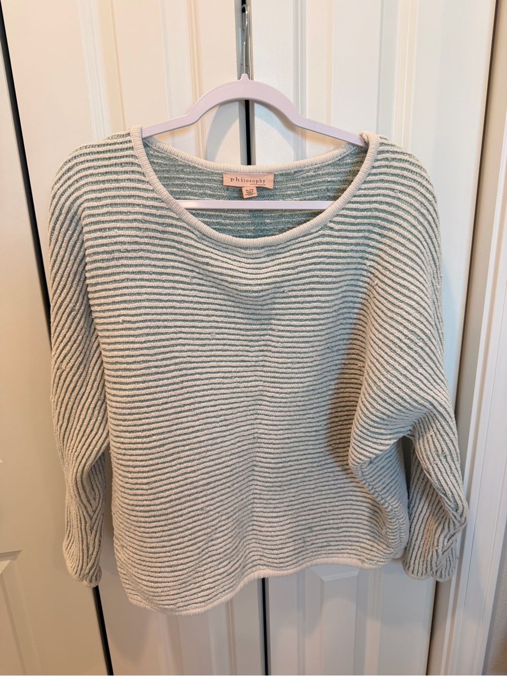 Philosophy Crewneck Striped Sweater in Cream and Gray
